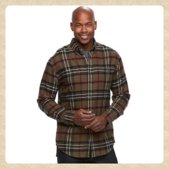 croft & barrow Other - Men's Soft Olive Plaid Flannel Shirt